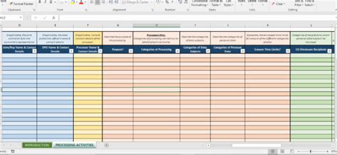 Gdpr Processing Activities Register Template