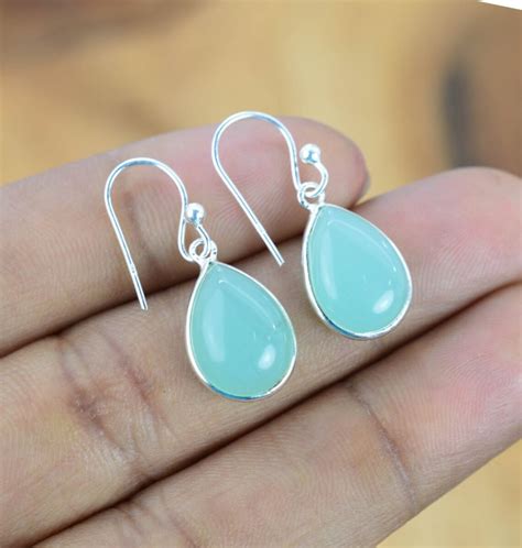 Aqua Chalcedon Ohrringe Sterling Silber Edelstein Etsy De