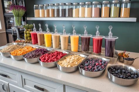 Smoothie Bar With Variety Of Flavor Combinations And Toppings For