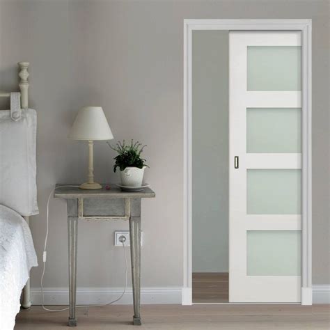 Coventry Shaker Single Evokit Pocket Door Frosted Glass White