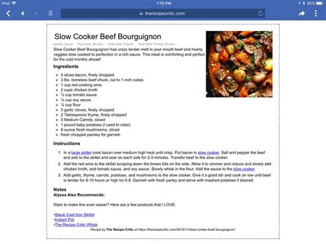 The Recipe Page For Slow Cooker Beef Bounton Is Shown In This Screenshot