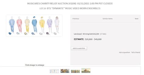 BTS’s “Dynamite” Outfits Sell For $162,500 To Benefit MusiCares Charity Relief Auction - Koreaboo