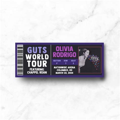 Olivia Rodrigo GUTS World Tour Souvenir Ticket Canva TEMPLATE Etsy