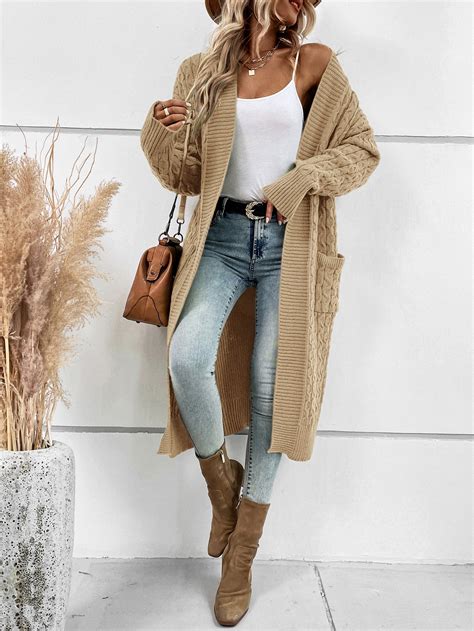 Shein Lune Cardigan Espanador Bolso Duplo Ombro Ca Do Malha De Cabo