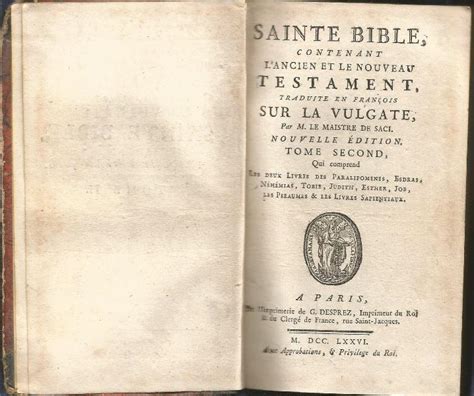 Sainte Bible Contenant L Ancien Et Le Nouveau Testament Traduite En