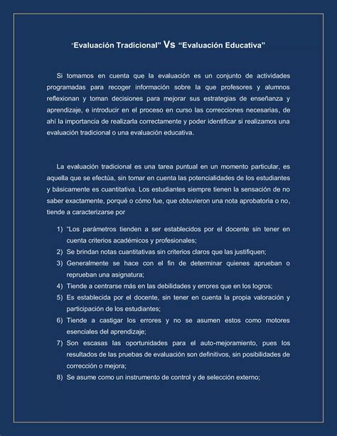 Evaluaci N Tradicional Vs Evauaci N Educativa Pdf