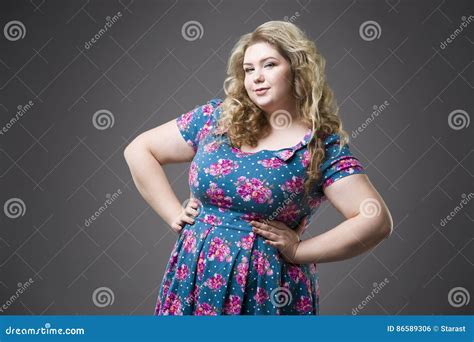 Young Beautiful Happy Blonde Plus Size Model In Dres Xxl Woman