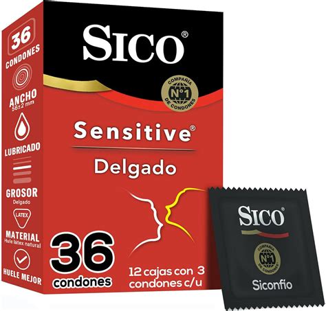 Sico Sensitive condones delgados de hule látex natural cartera con 36