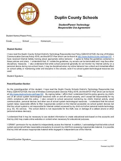 Fillable Online Duplin County Schools Student Parent Hotspot Agreement