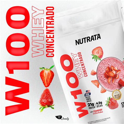 W100 Whey Concentrado Refil Strawberry Milkshake 900g Nutrata Muv Viva Em Movimento