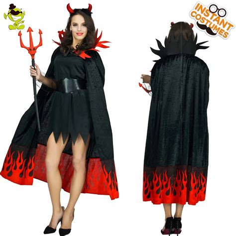 Women Devil Costume Red Flames Evil Queen Fancy Dress Party Cosplay