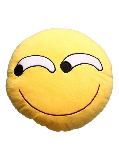 Emoji Smiley Emoticon Crooked Smile Round Cushion Pillow Cotton Yellow