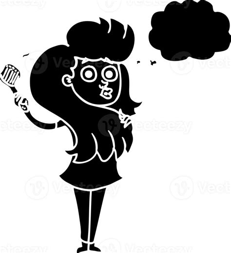 Hand Drawn Thought Bubble Cartoon Woman Brushing Hair Solid Black Icon