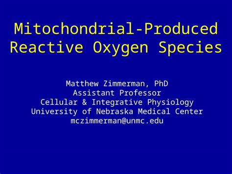 Pptx Mitochondrial Produced Reactive Oxygen Species Matthew Zimmerman Phd Assistant Professor