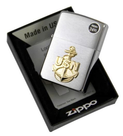 Zippo Navy Anchor Crest Emblem Lighter Brushed Chrome Ebay