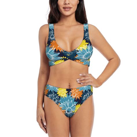 Bathing Suit For Women Sunflowers Colorful High Waisted Bikini Set