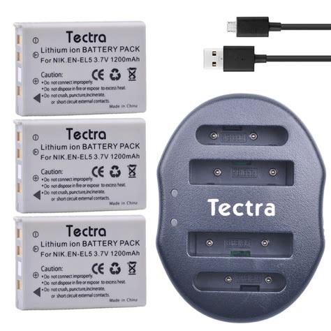 Tectra 3pcs EN EL5 ENEL5 Camera Battery USB Dual Charger For Nikon