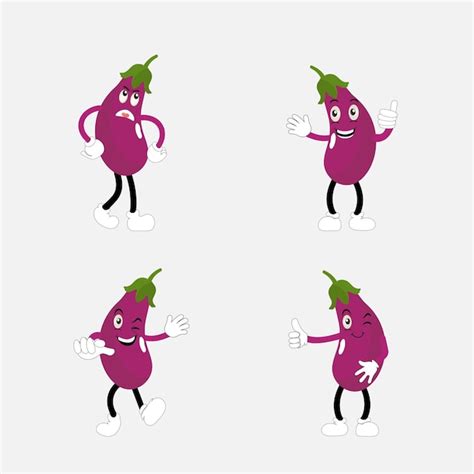 Premium Vector Cute Eggplant Character Vector Illustration Flat