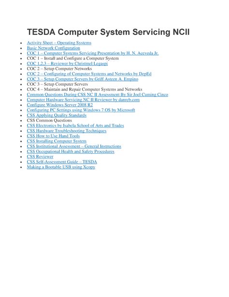 Pdfcoffee Ghcdghdgf TESDA Computer System Servicing NCII Activity