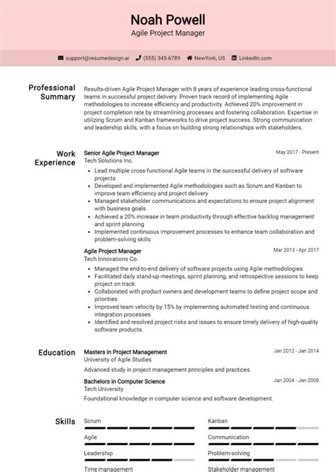 14 Agile Project Manager Resume Examples And Templates For 2024 Resumedesign Ai