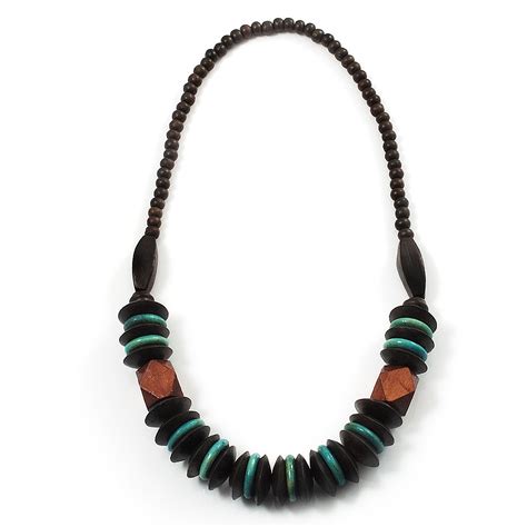 Chunky Beaded Necklace Dark Brown Green Avalaya