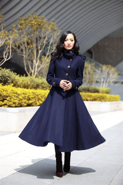 Street Style High Collar Navy Vaporous Coat Wool Winter Coat Winter