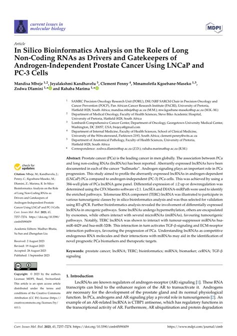 PDF In Silico Bioinformatics Analysis On The Role Of Long Non Coding