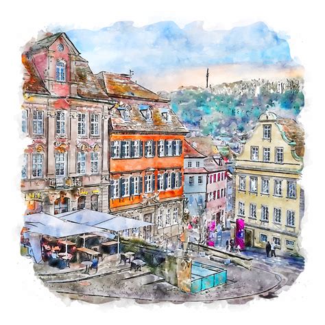 Schw Bisch Hall Deutschland Aquarell Skizze Handgezeichnete