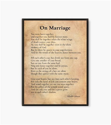 On Marriage Kahlil Gibran Quote Inspirational Quotes Typography Print