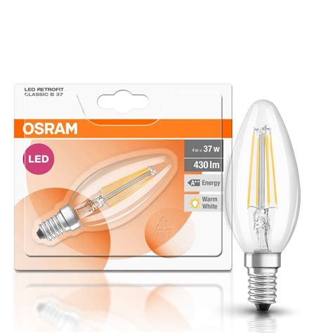 Osram LED Filament Leuchtmittel Kerze 4W Fast 40W E14 Klar 2700K Warm