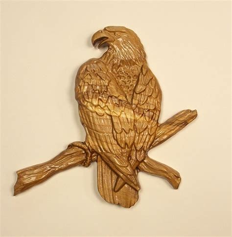 Wood Wall Art Bald Eagle Perched Wood Carving Wall Hanging Etsy