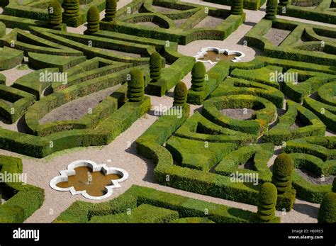 The castle and the gardens of Villandry, Loire Valley, France. The beautiful castle and gardens ...