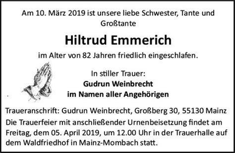 Traueranzeigen Von Hiltrud Ernmerich Vrm Trauer De