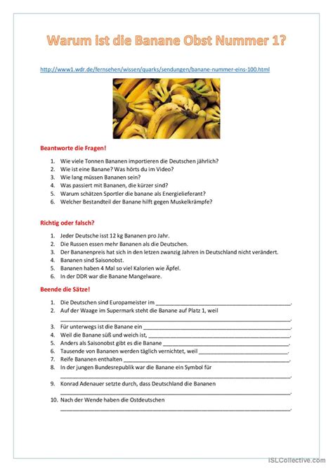 Warum ist Banane Obst Nummer 1 Deutsch DAF Arbeitsblätter pdf doc