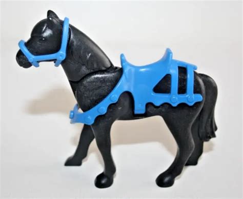 PLAYMOBIL 6000 CHEVAL Noir Avec Armure Selle Bleu Chateau Lion Royal