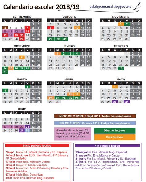 Auladejosemanuel Nuevo Calendario Escolar