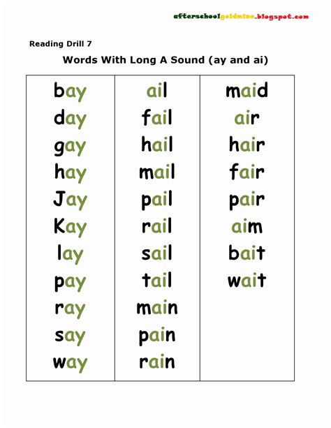 Long A Sound Words Worksheet With Sentences