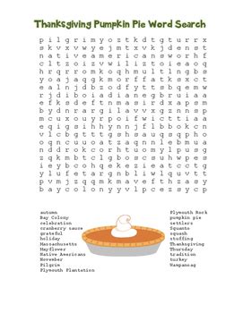 Thanksgiving Pumpkin Pie Word Search Holiday Fun Color Black Line