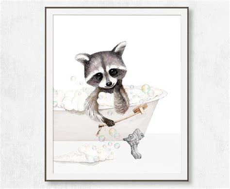 Baby Raccoon in Bathtub With Bubbles Woodland Bathroom Décor - Etsy