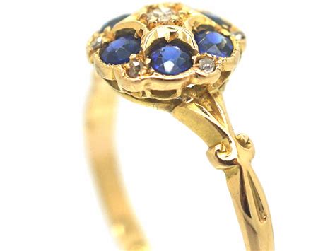 Edwardian 18ct Gold Sapphire And Diamond Cluster Ring 402o The