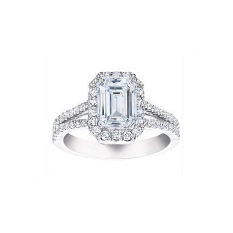 1 Ctw 14k White Gold Emerald Cut Split Shank Halo Diamond Engagement