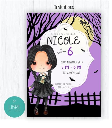 Wednesday Digital And Printable Invitation Wednesday Addams Birthday