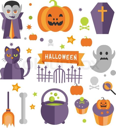 Halloween symbols collection flat ... | Stock vector | Colourbox