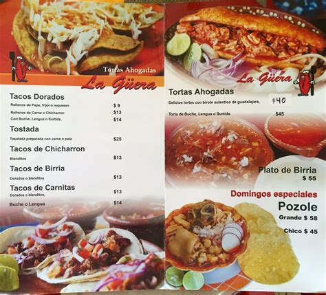 Carta de comida rápida La Güera Tortas Ahogadas Puerto Vallarta Av