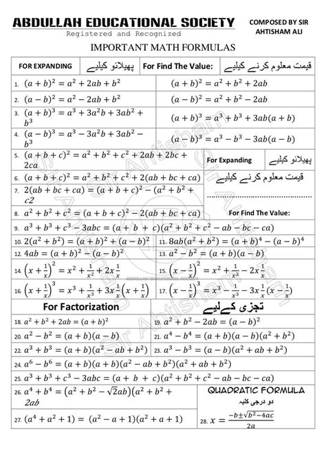 All the maths formulas