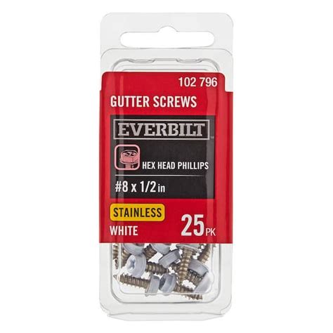 Everbilt 8 X 1 2 In White Stainless Steel Hex Head Gutter Sheet Metal