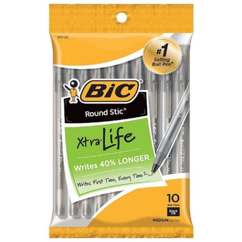 Bic Round Stic Xtra Life Medium Ballpoint Pen Black Ink Ea Pack Of