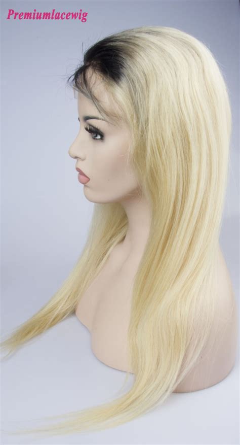 Indian Straight Full Lace Human Hair Wigs Ombre 1b 613 18inch