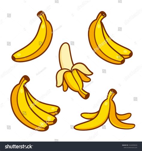 Set Cartoon Banana Drawings Single Bunch Stock Vector Royalty Free