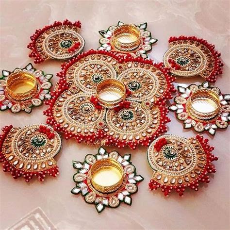 Kundan Rangoli T Light Candle Holder Shape Round Candle 324gm At